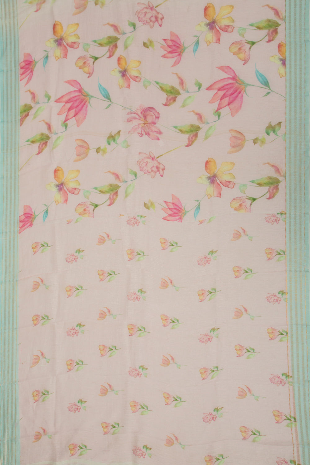 Linen Floral Printed Baby Pink Saree