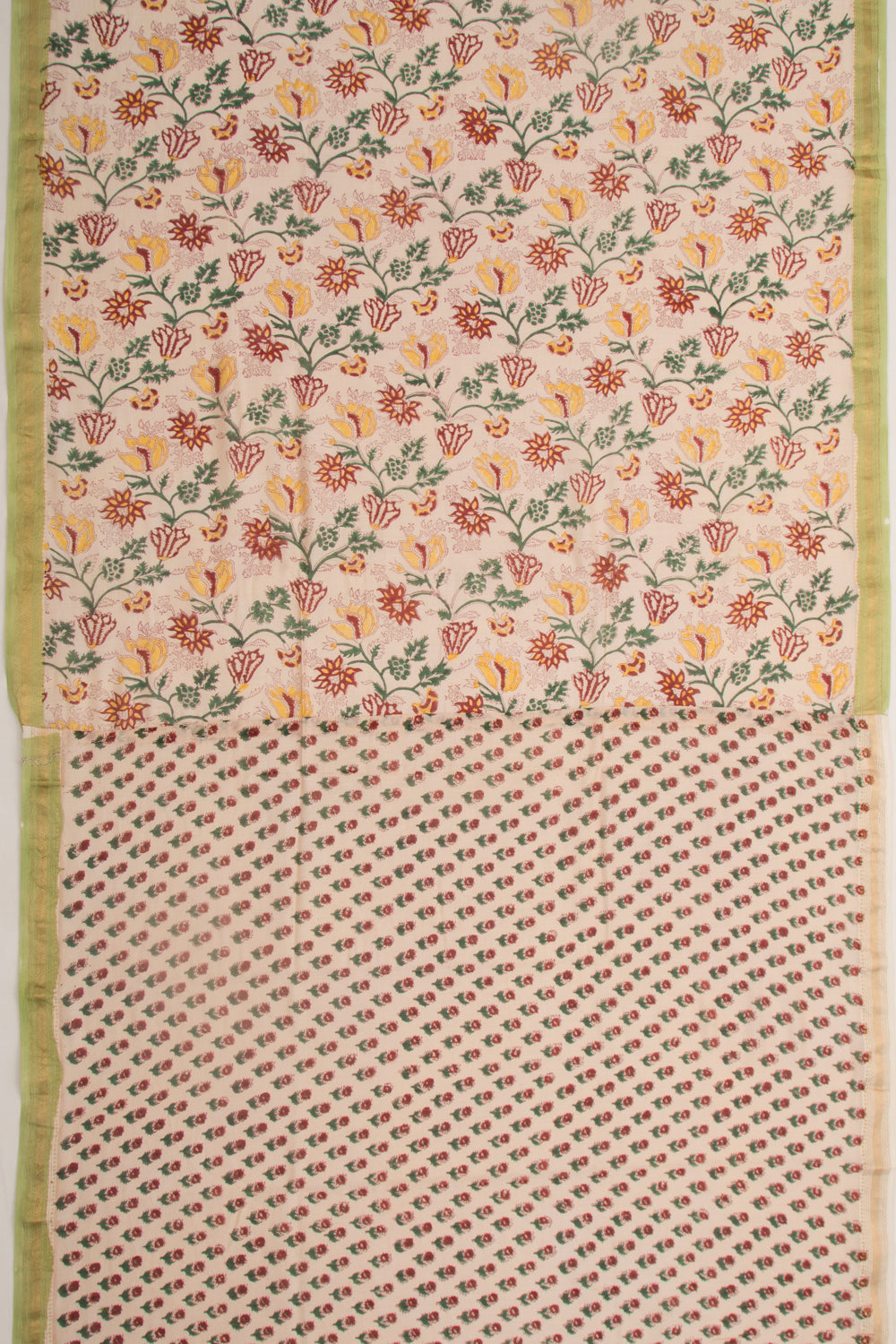 Chanderi Cotton Floral Printed Cream Saree