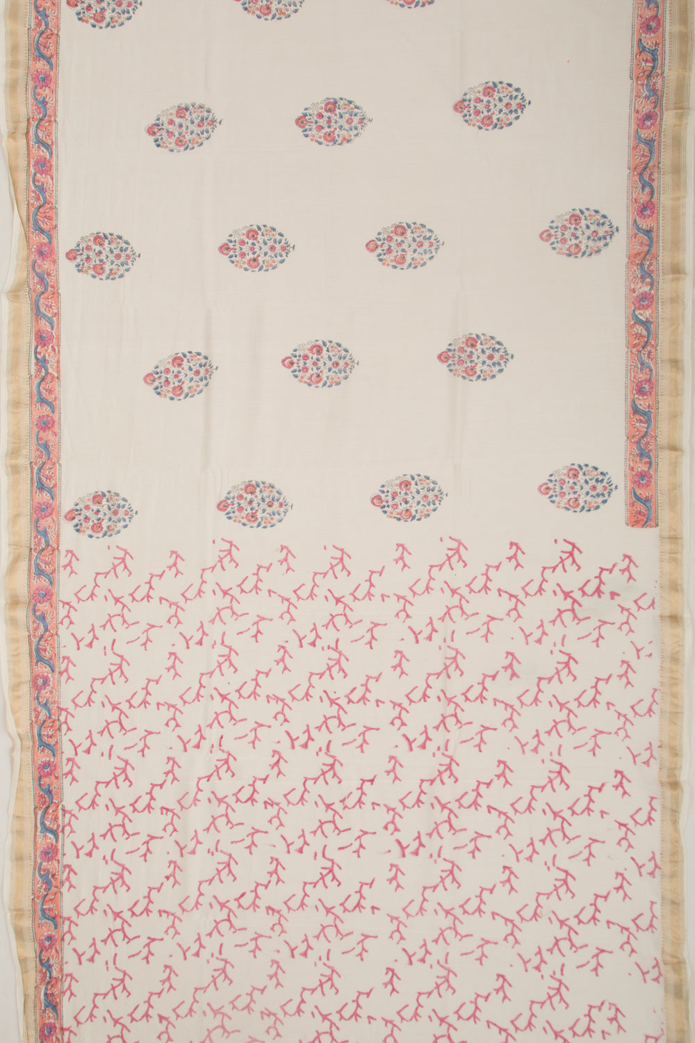 Chanderi Cotton Floral Printed Butta White Saree