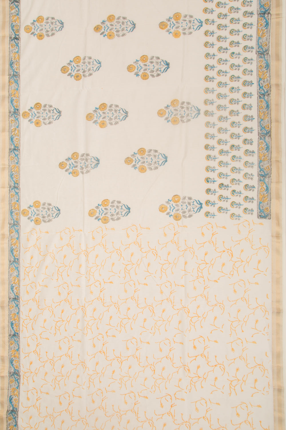 Chanderi Cotton Floral Printed Butta White Saree