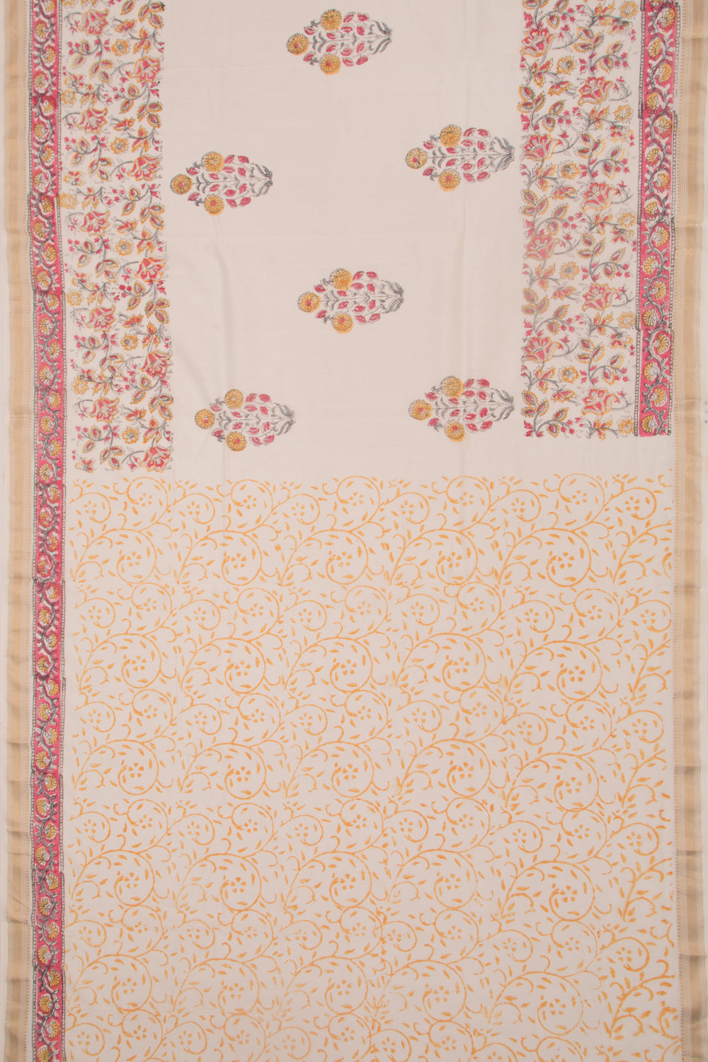 Chanderi Cotton Floral Printed Butta White Saree