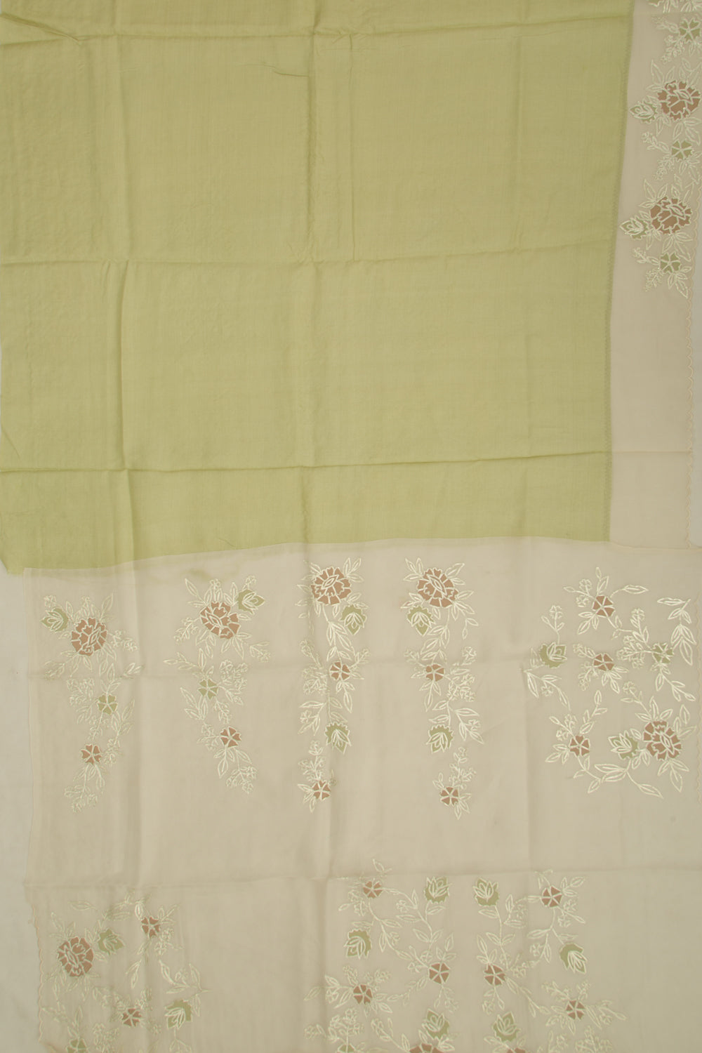 Tussar Plain Pista Green Saree With Organza Scallop Border