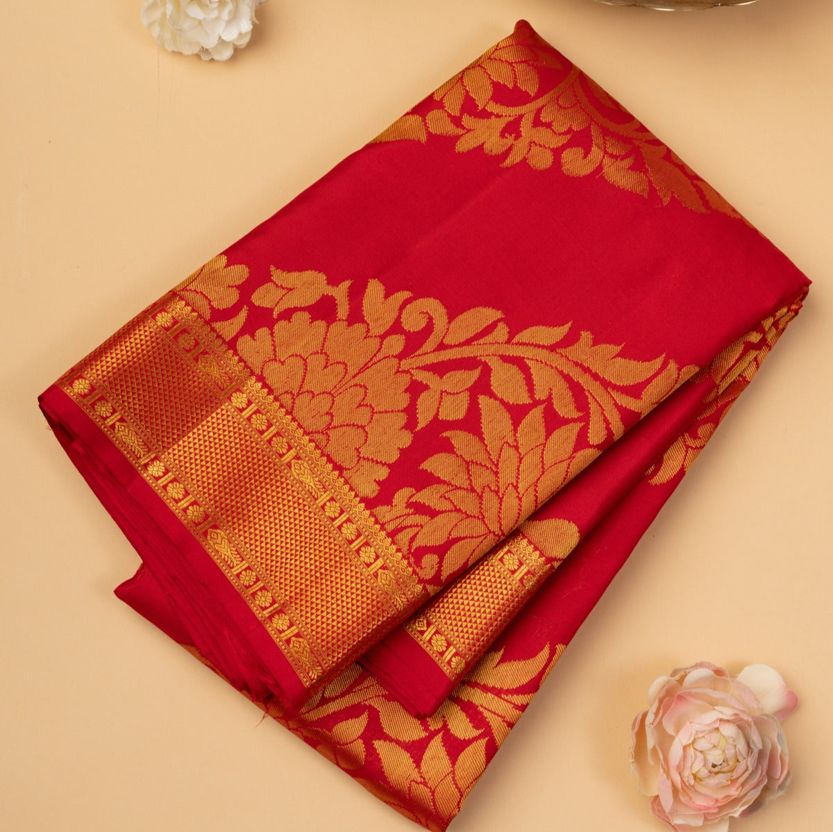 Kanchipuram Silk Leheriya Red Saree