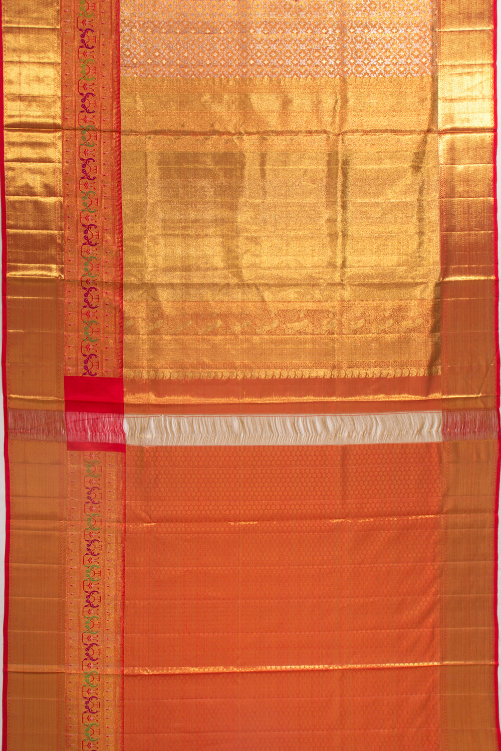 Kanchipuram Silk Tissue Brocade Orange Saree