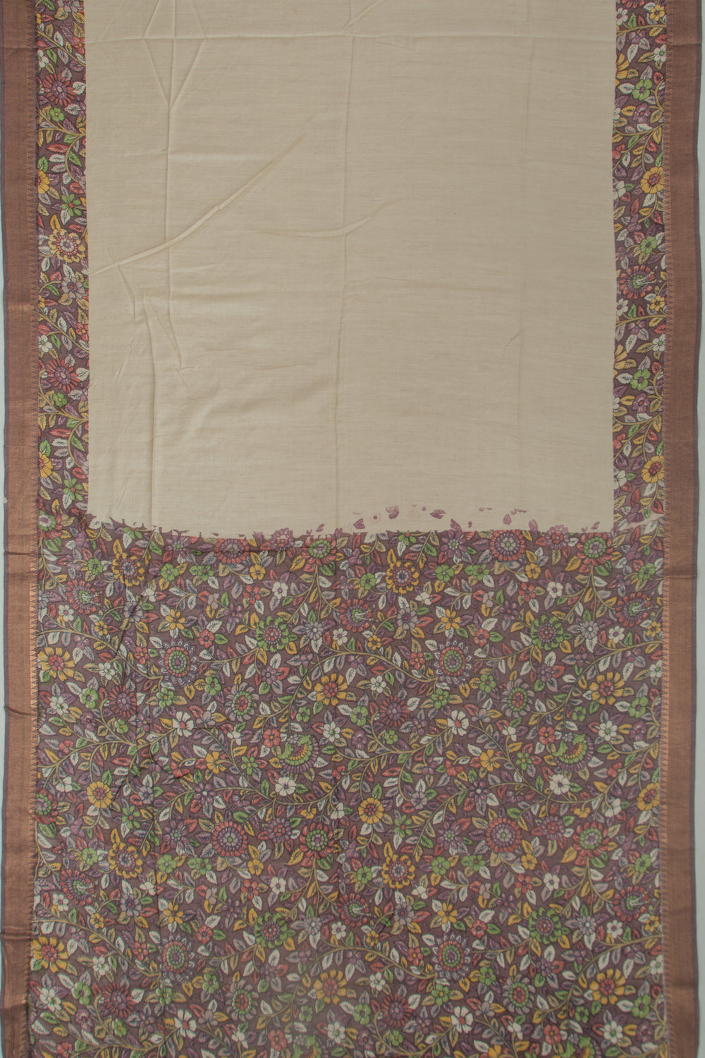 Linen Embroidery Butta Beige Saree