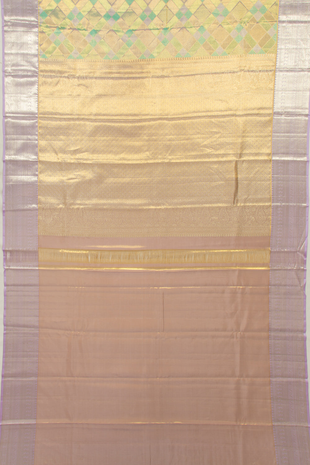 Kanchipuram Silk Tissue Geometrical Brocade Multicolour Saree