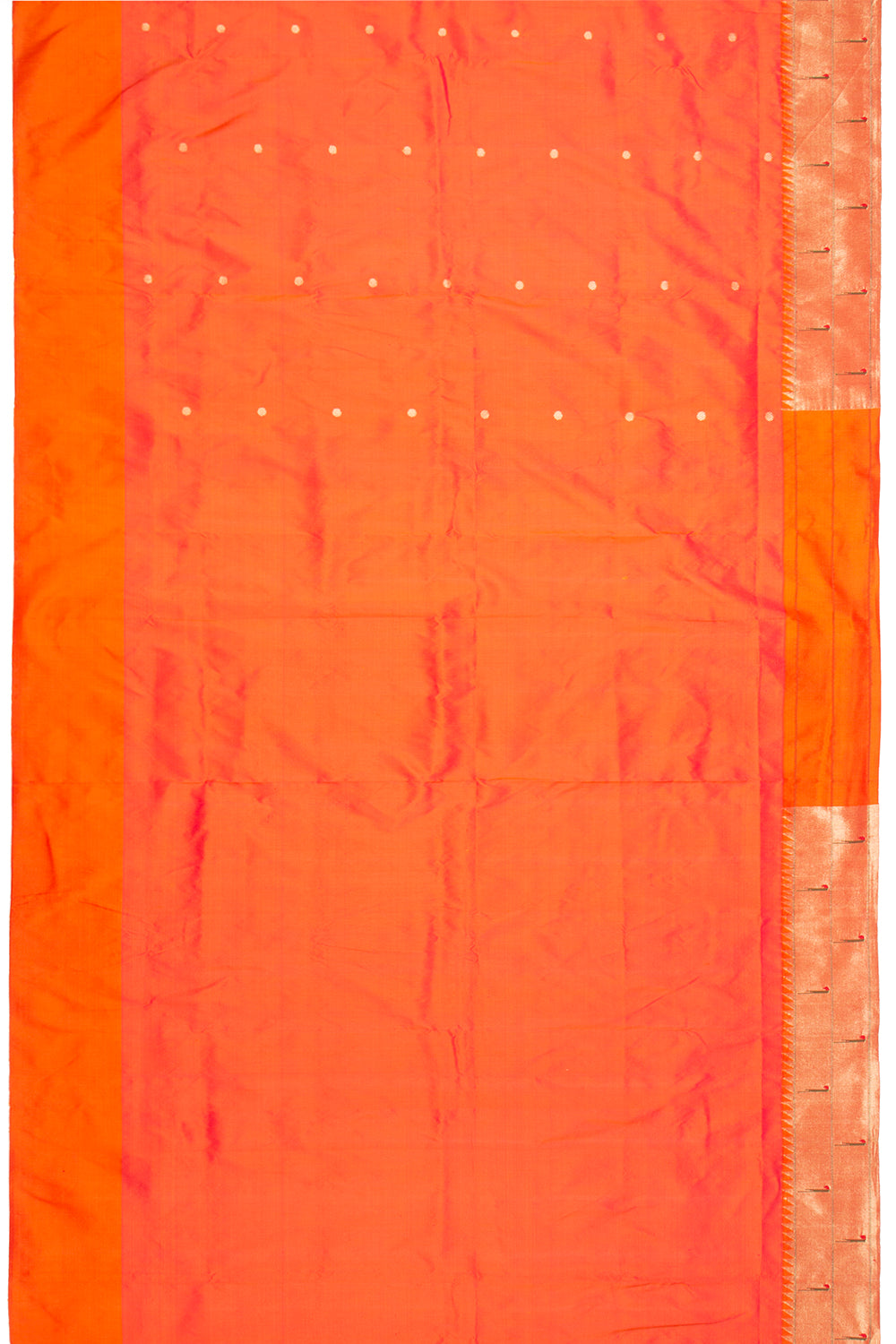 Paithani Silk Butta Orange Saree With Double Muniya Border