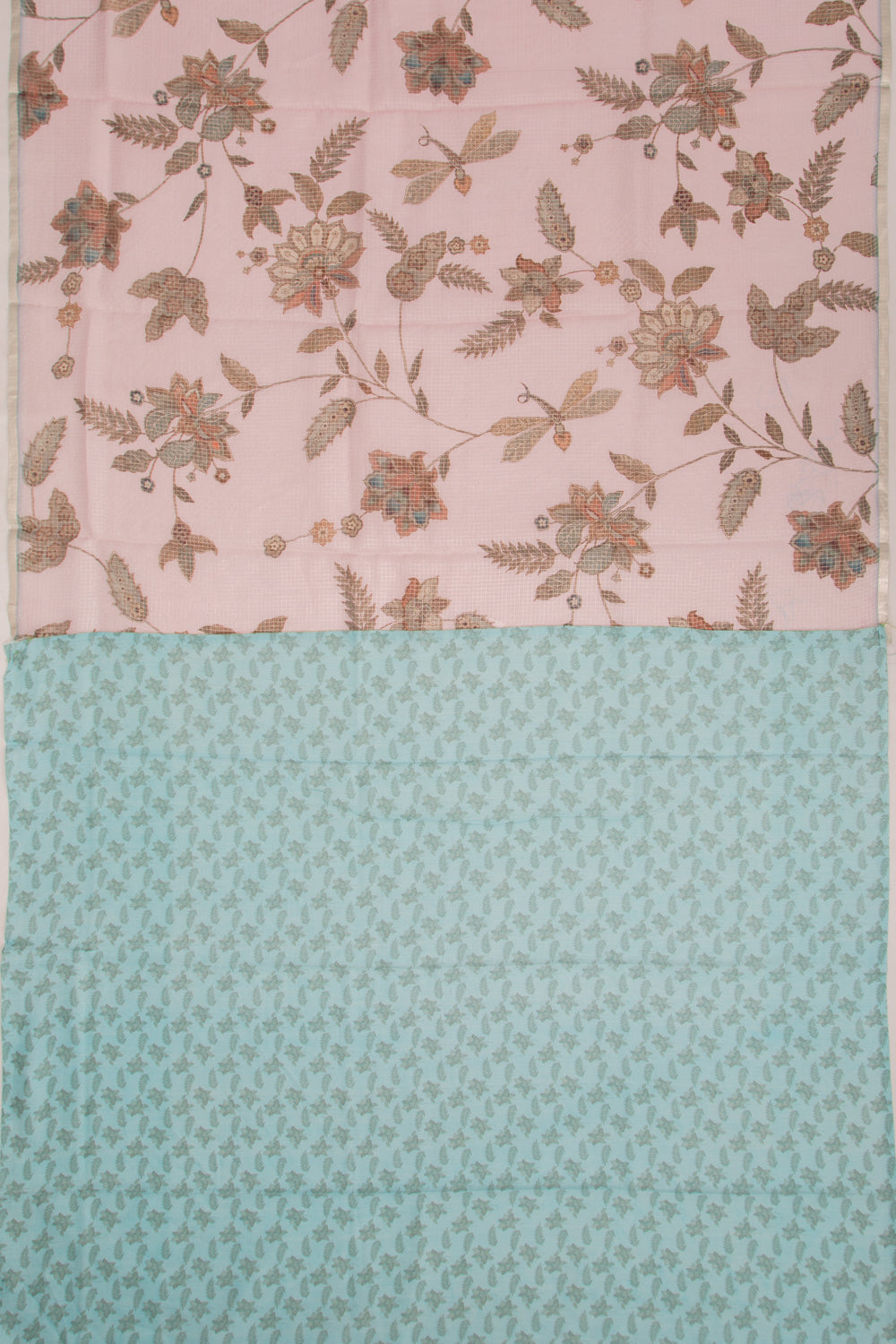 Kota Soft Silk Checks And Floral Printed Baby Pink Saree