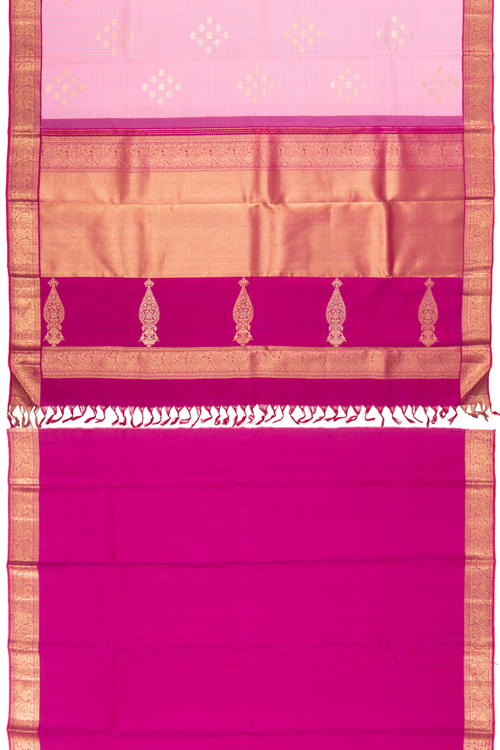 Kanchipuram Silk Checks And Butta Baby Pink Saree
