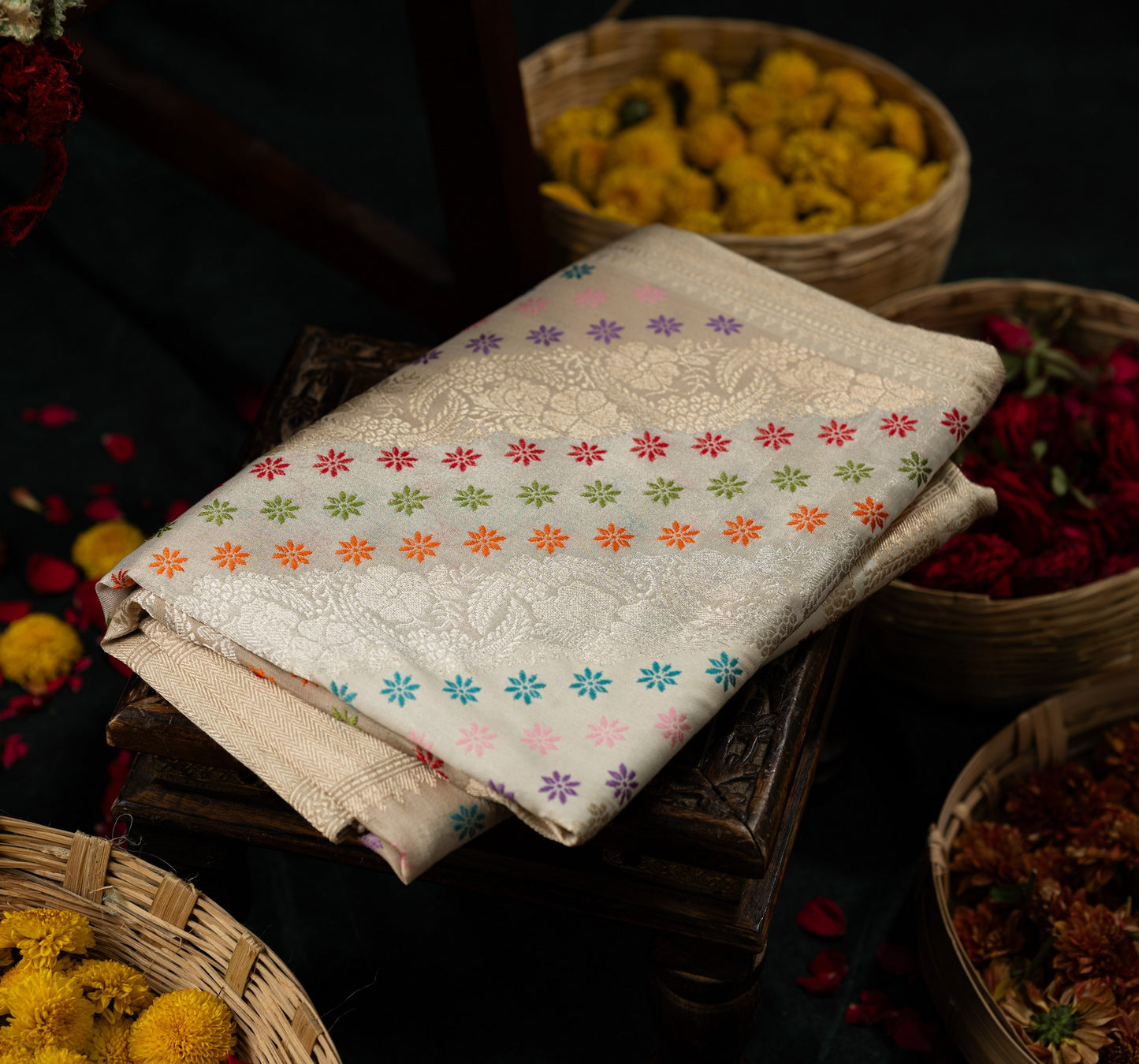 Banarasi Silk Brocade Beige Saree