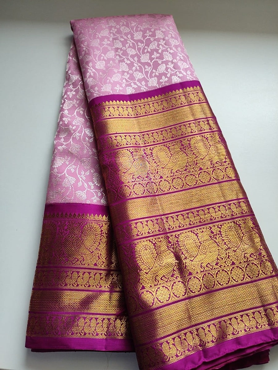 Kanchipuram Silk Jaal Baby Pink Saree
