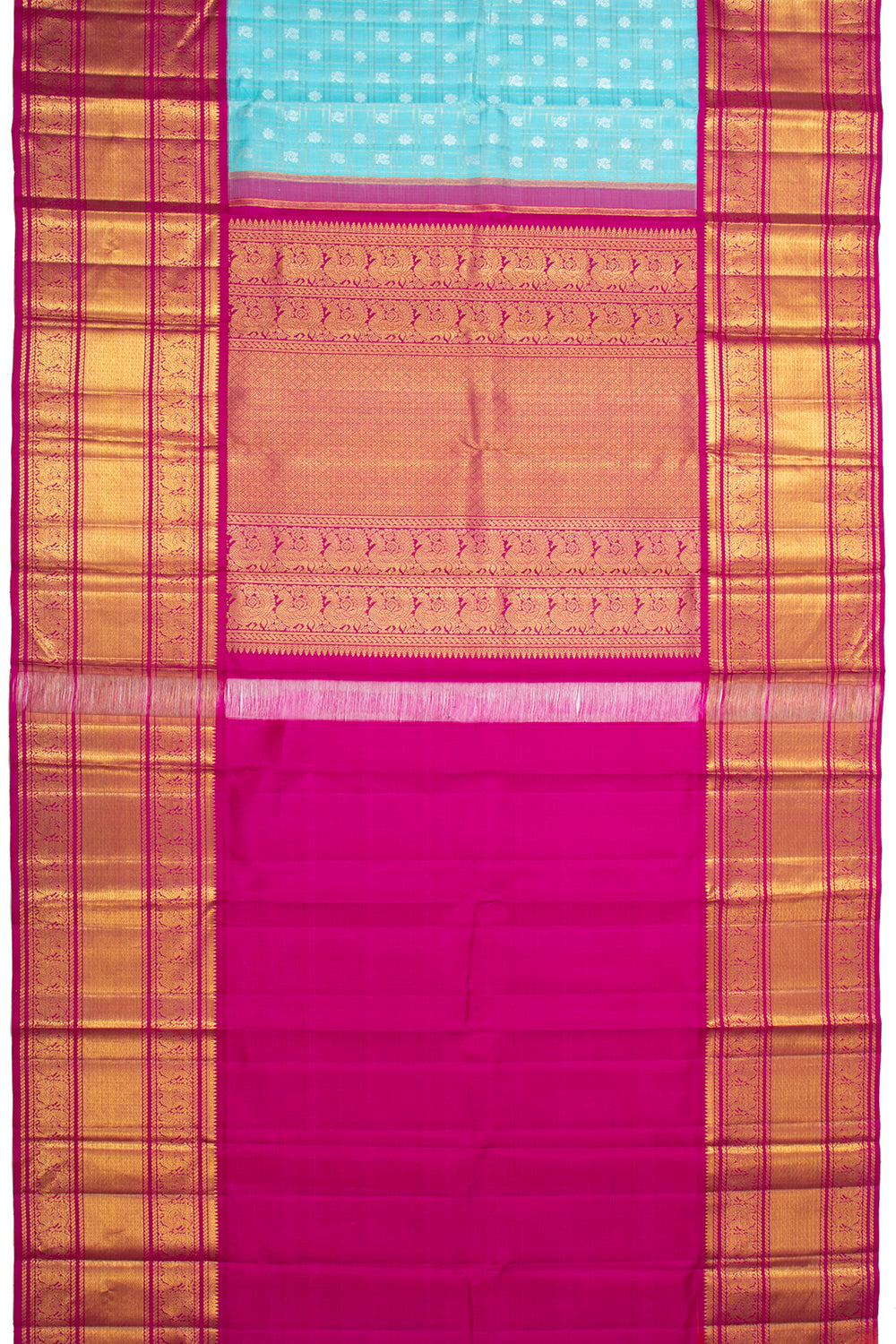 Kanchipuram Silk Checks And Butta Sky Blue Saree