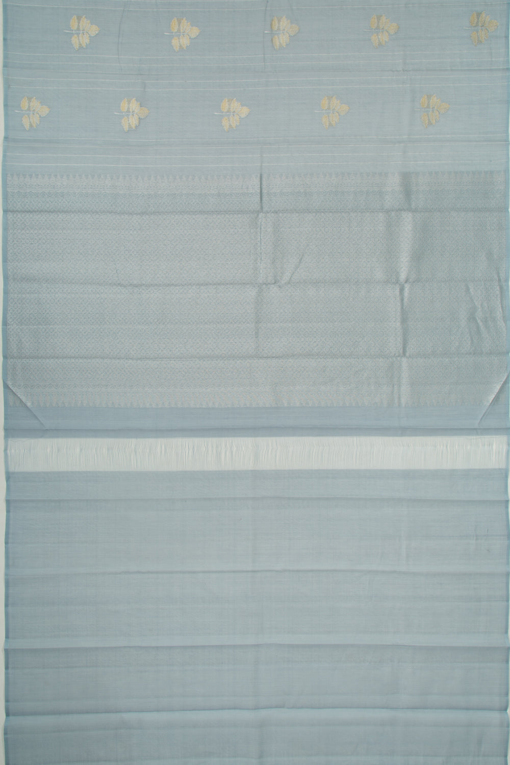 Kanchipuram Linen Cotton Vertical Lines And Butta Pastel Blue Saree