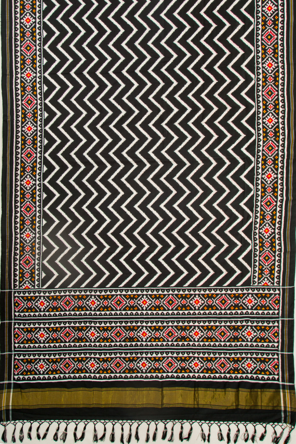 Patan Patola Silk Ikat White And Black Saree