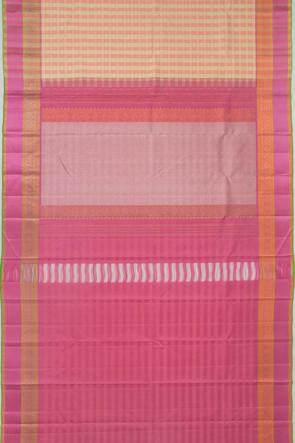 Kanchipuram Silk Checks Cream Saree