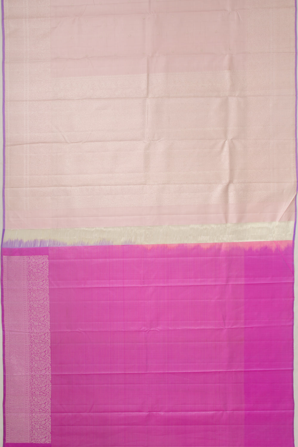 Kanchipuram Silk Horizontal Lines And Butta Baby Pink Saree
