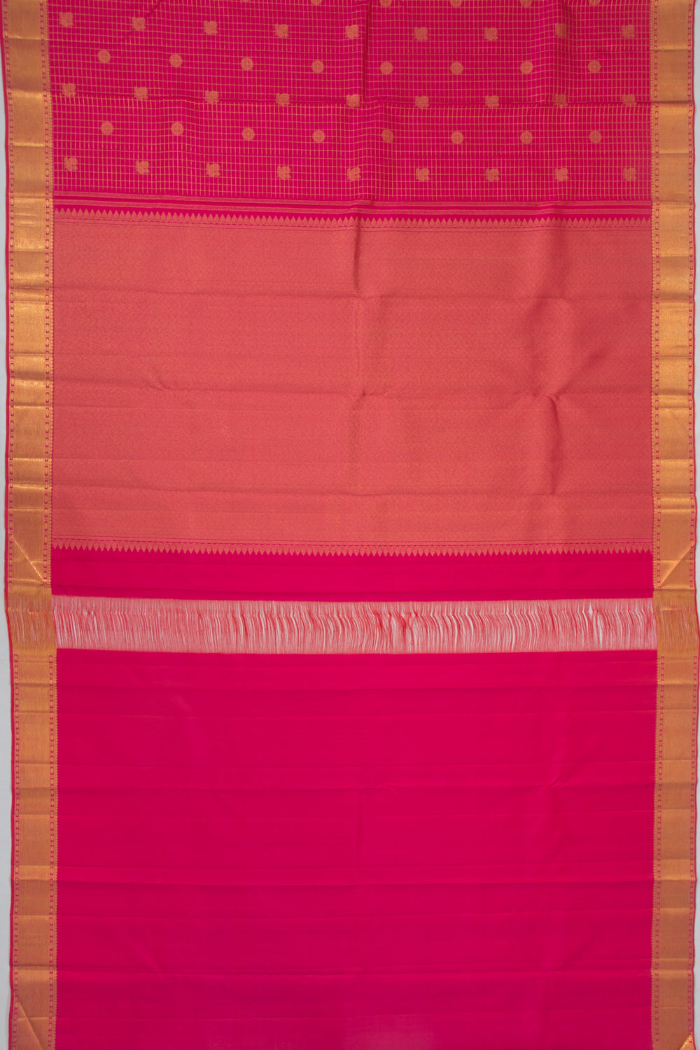 Kanchipuram Silk Checks And Butta Pink Saree