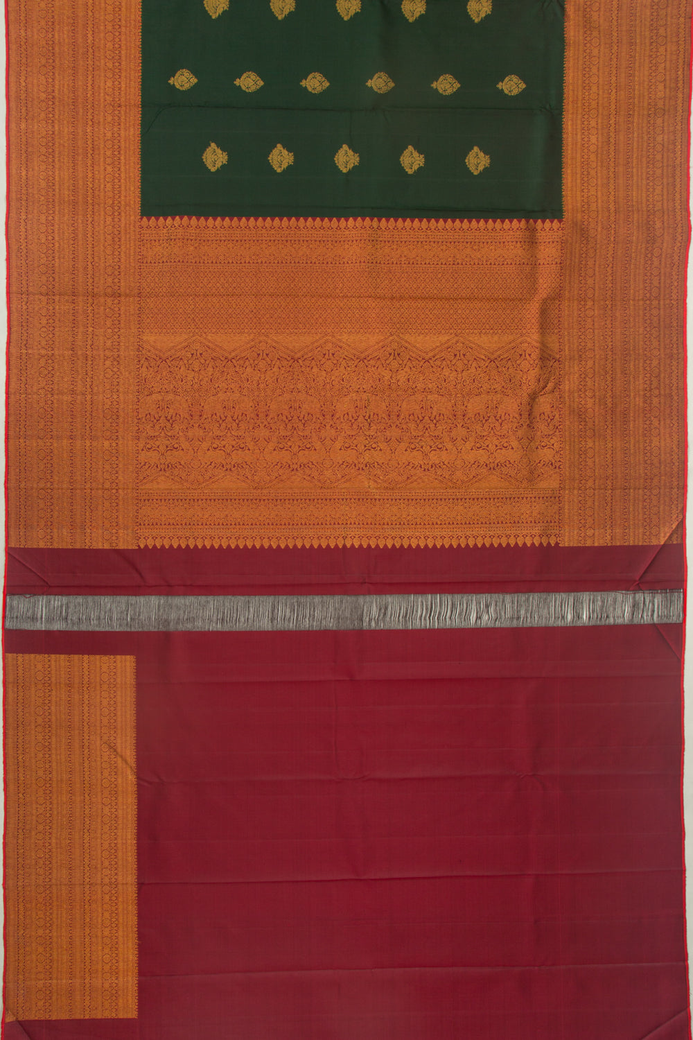 Kanchipuram Silk Butta Bottle Green Saree