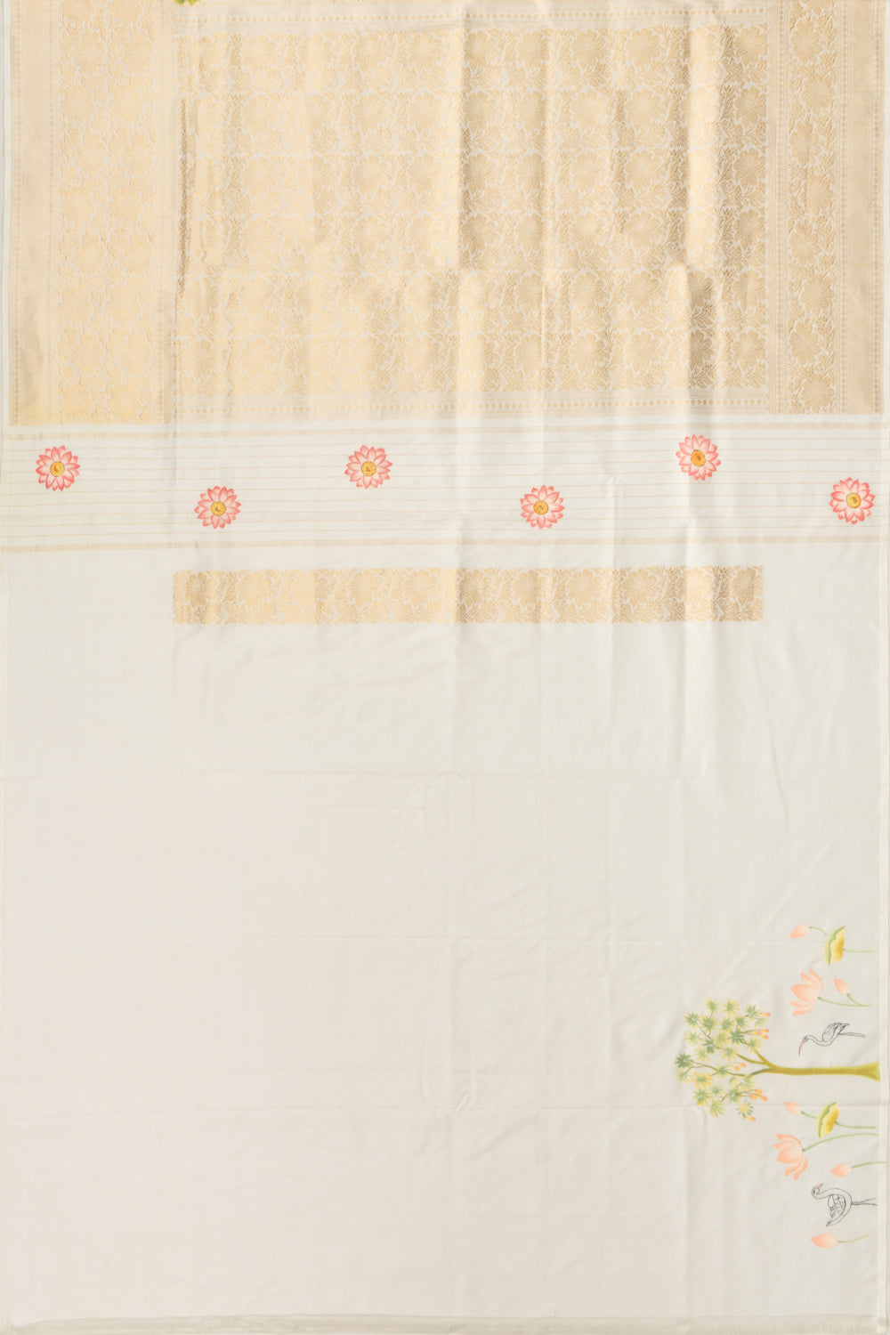 Kanchipuram Silk Floral Printed White Saree