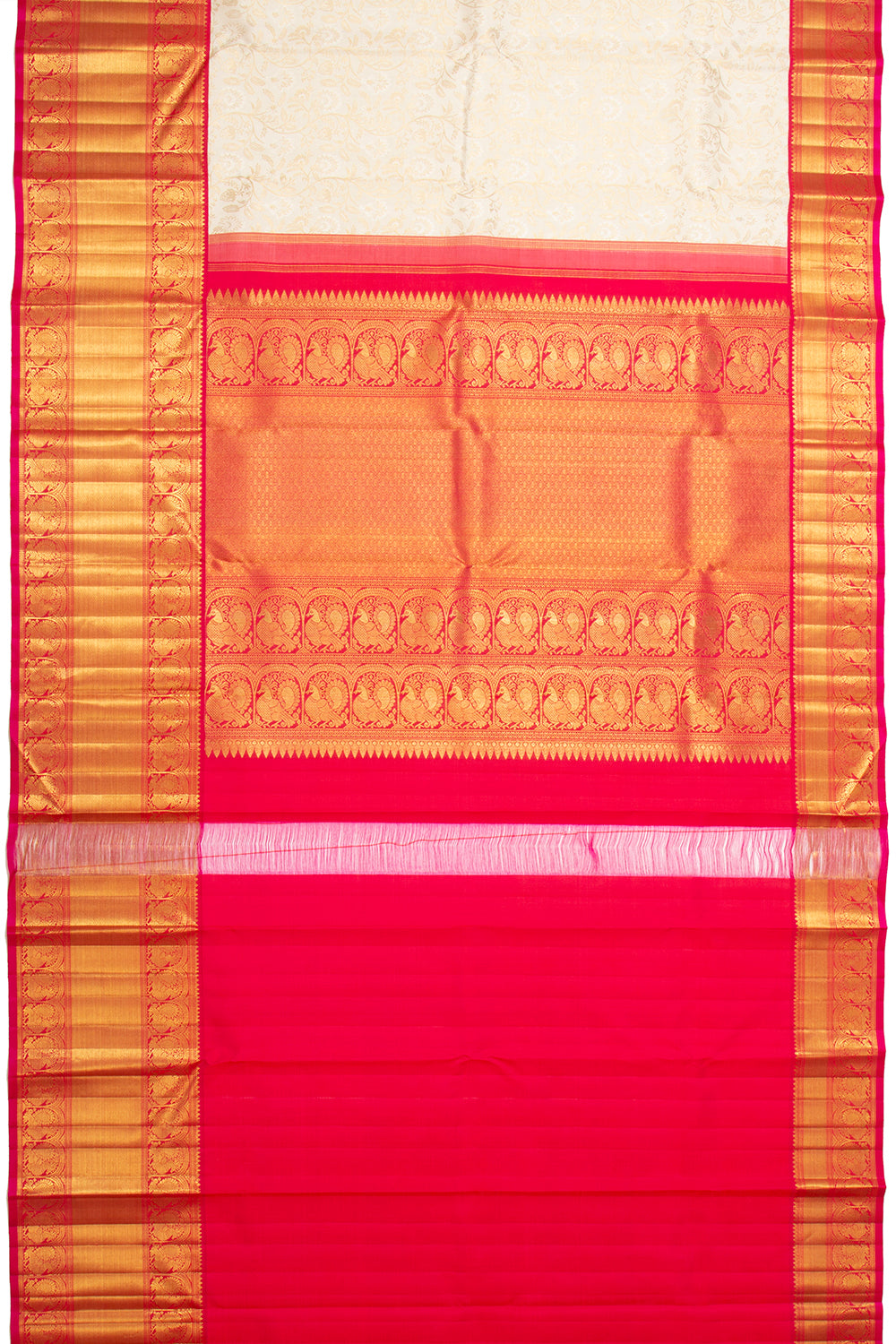 Kanchipuram Silk Jaal Cream Saree