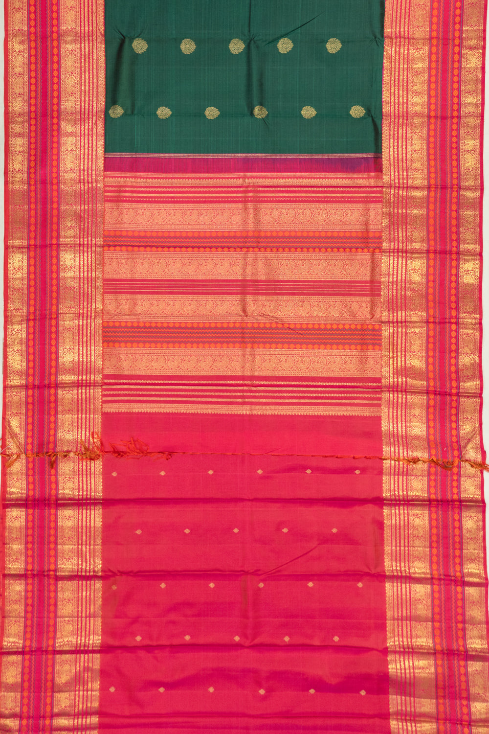 Kanchipuram Silk Butta Bottle Green Saree