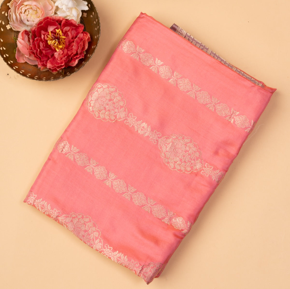 Banarasi Silk Vertical Lines Peach Saree