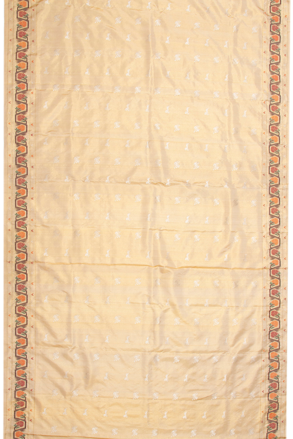Kanchipuram Silk Tissue Butta Gold Saree With Jamdani Border