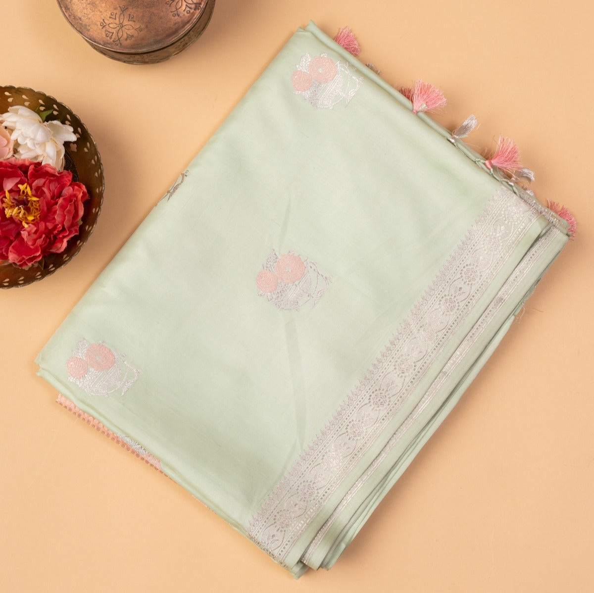 Banarasi Silk Butta Pista Green Saree