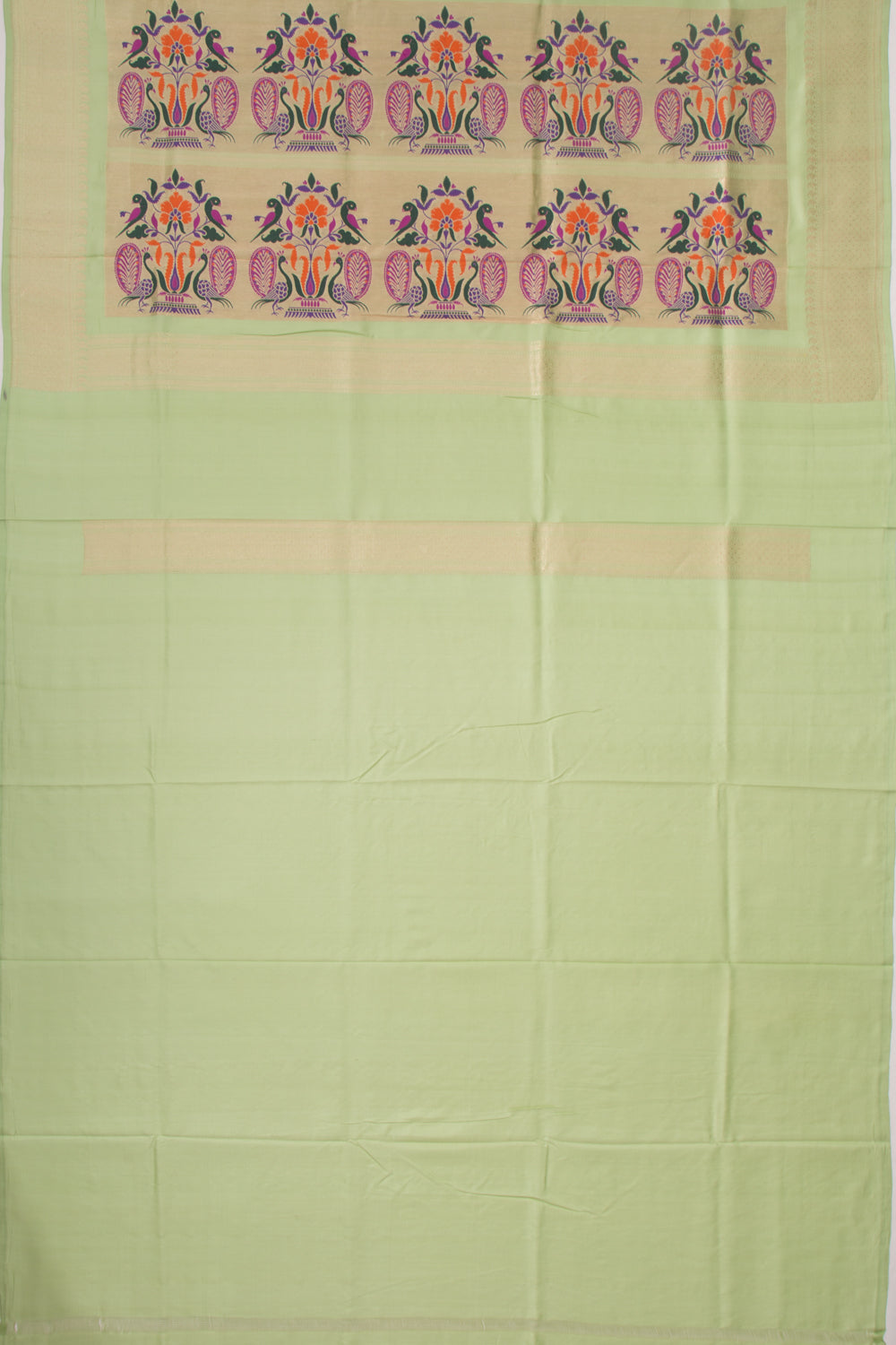 Dhakai Kora Organza Butta Pista Green Saree