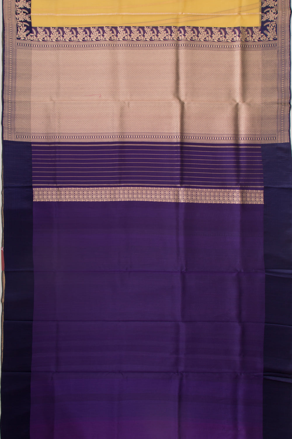 Banarasi Kora Organza Vertical Lines Yellow Saree