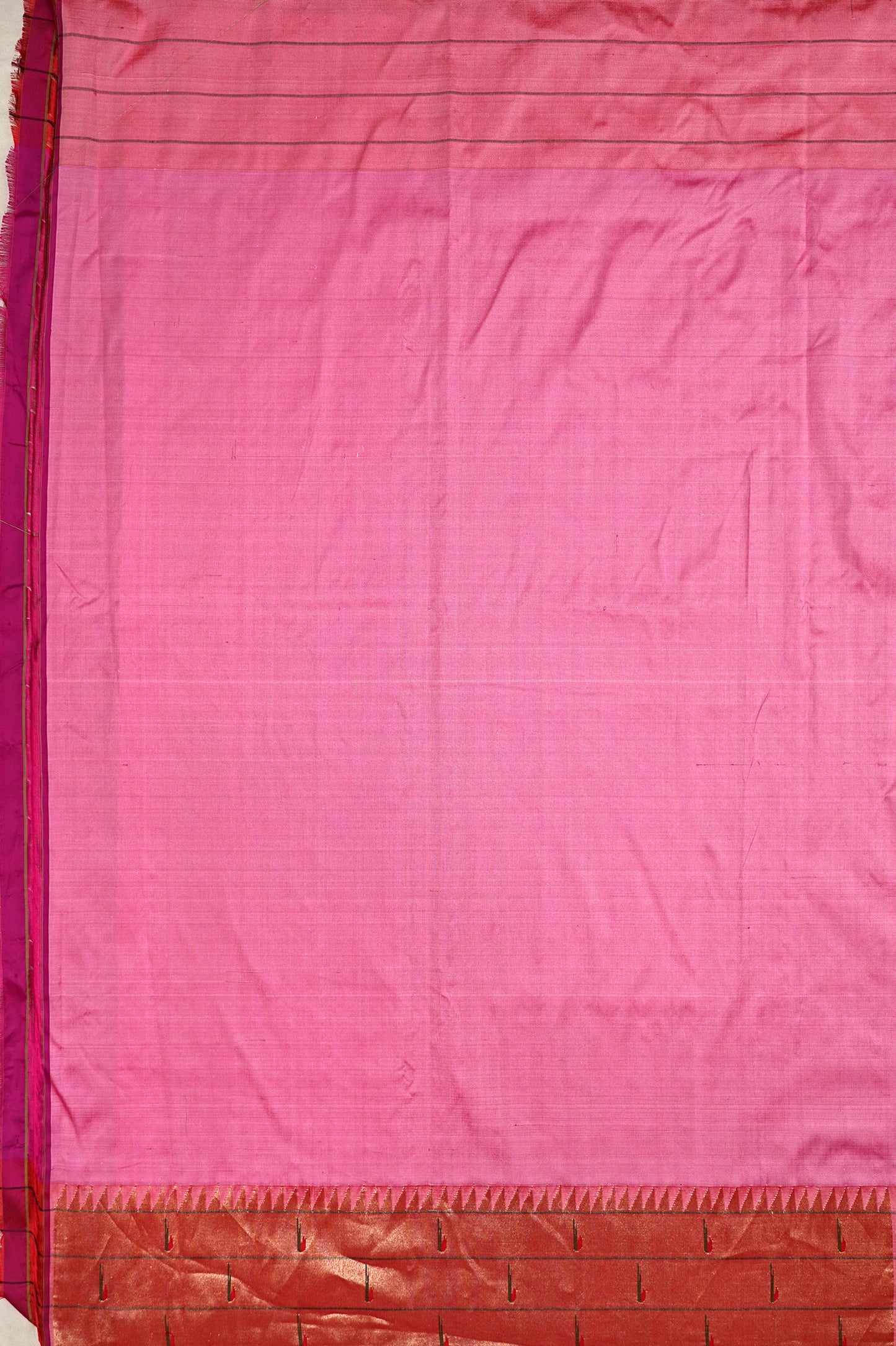 Paithani Silk Butta Pink Saree With Triple Muniya Motifs