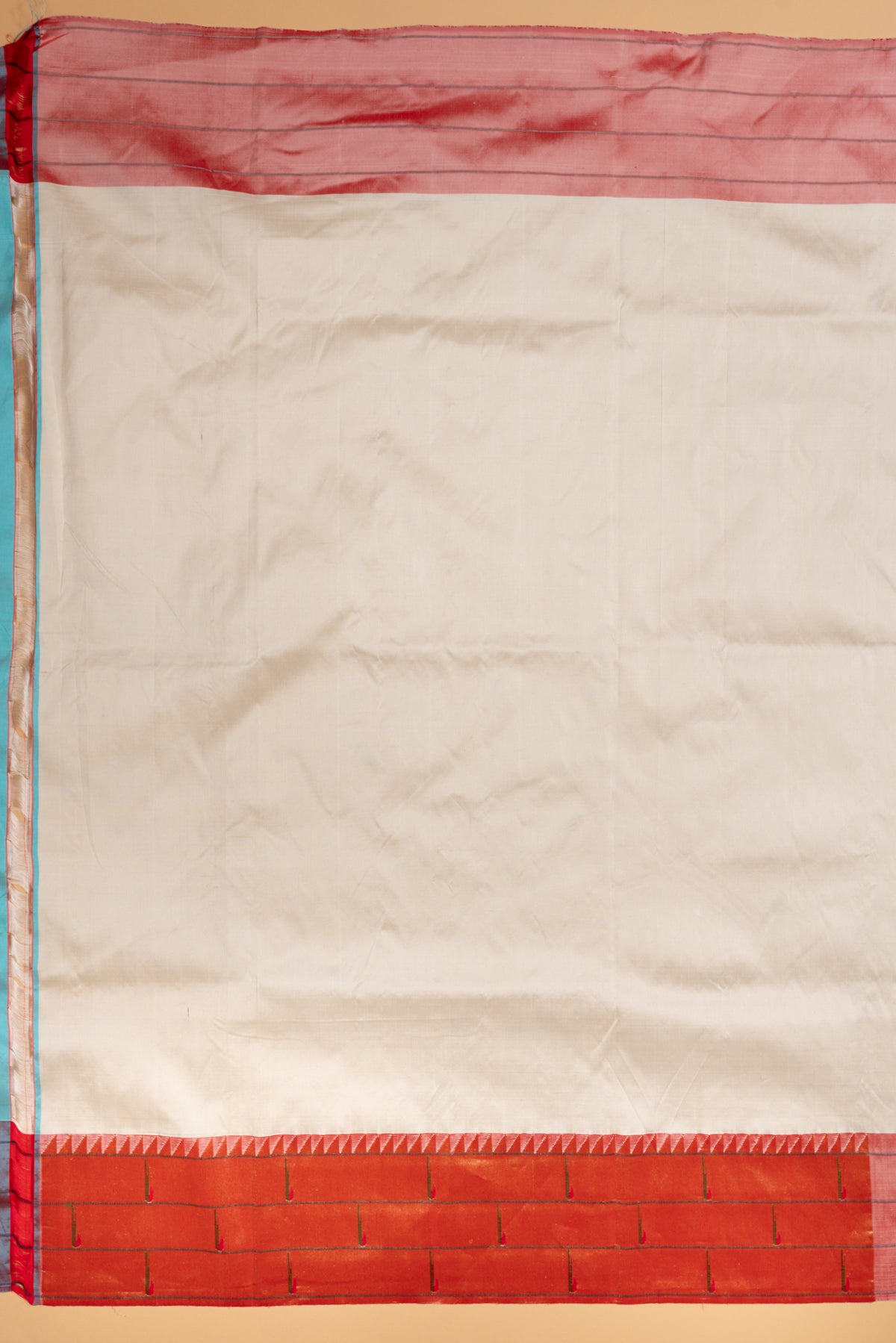 Paithani Silk Butta Off White Saree With Triple Muniya Border