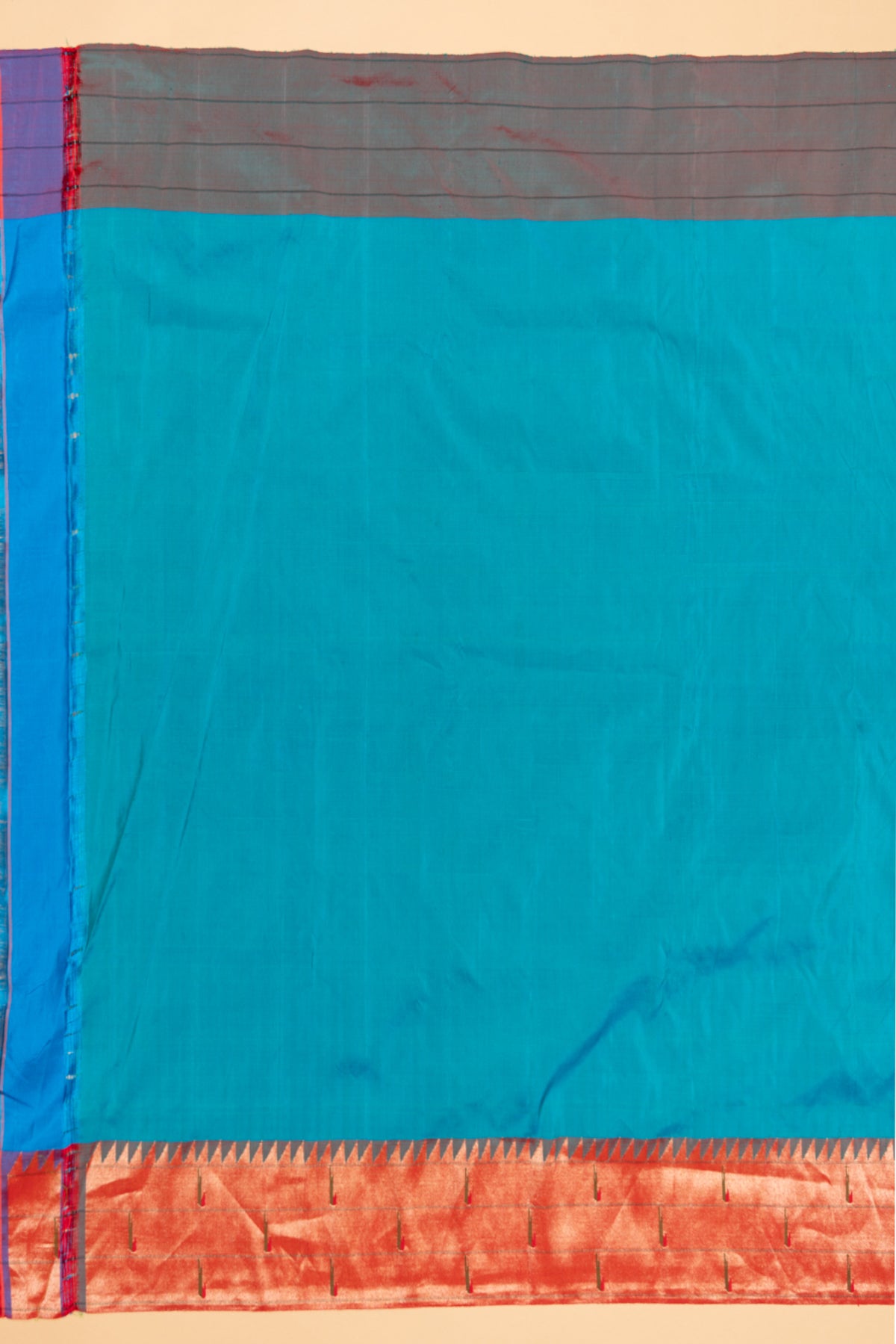Paithani Silk Butta Sky Blue Saree With Triple Muniya Border