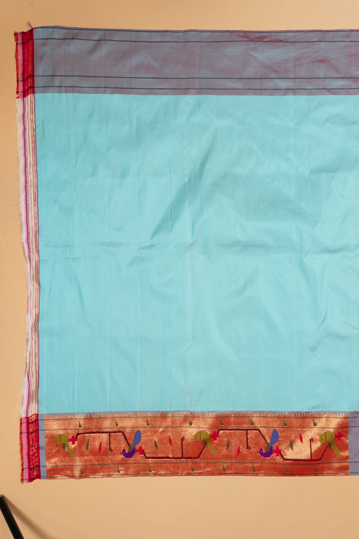Paithani Silk Butta Sky Blue Saree With Akruthi Border