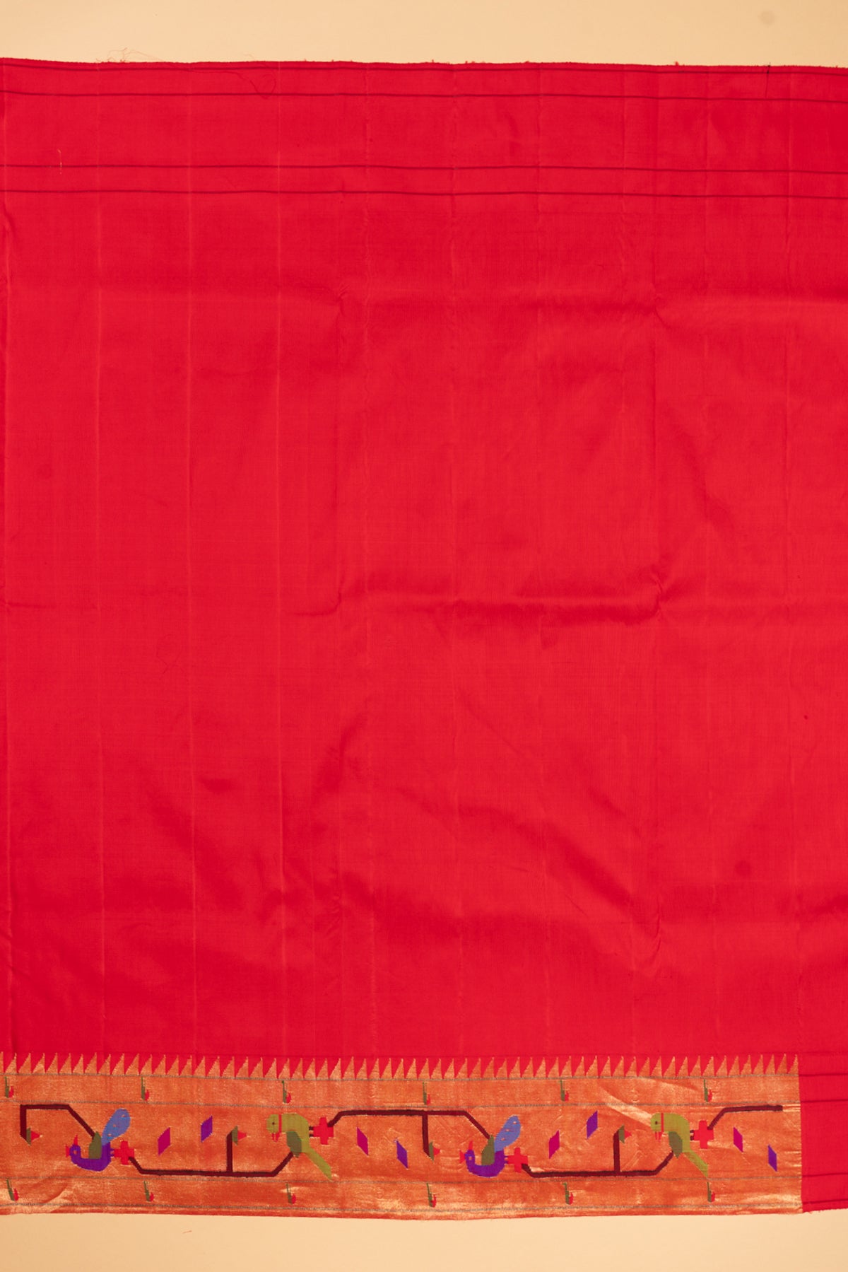 Paithani Silk Butta Red Saree With Akruthi Border