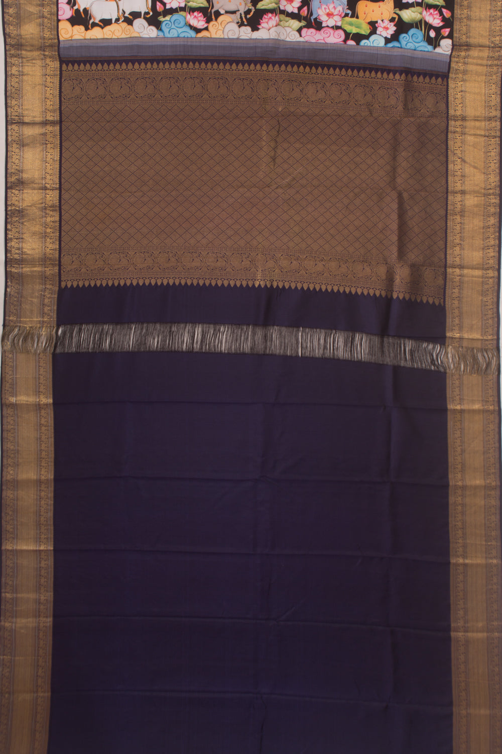 Kanchipuram Silk Pichwai Printed Black Saree