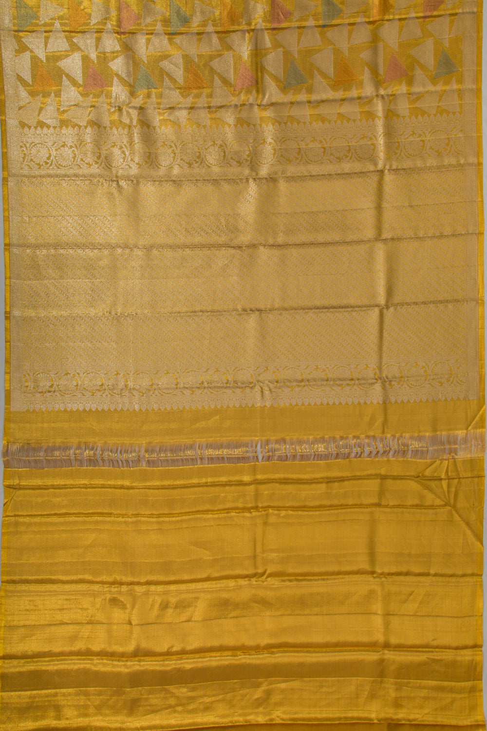 Kanchipuram Silk Tissue Geometrical Brocade Gold Saree