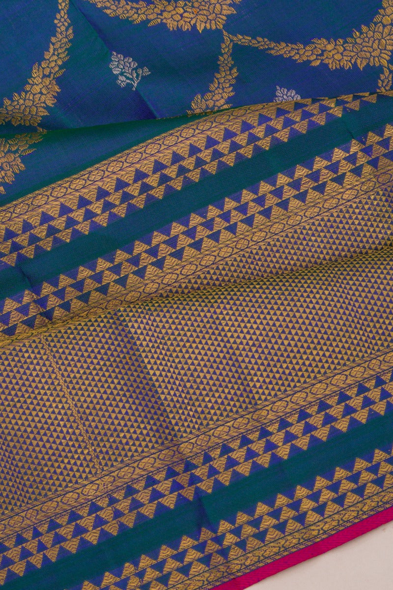 Kanchipuram Silk Brocade Teal Blue Saree