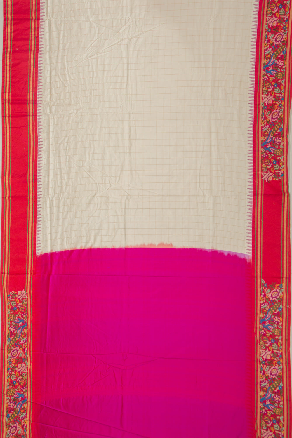 Soft Silk Checks Cream Saree