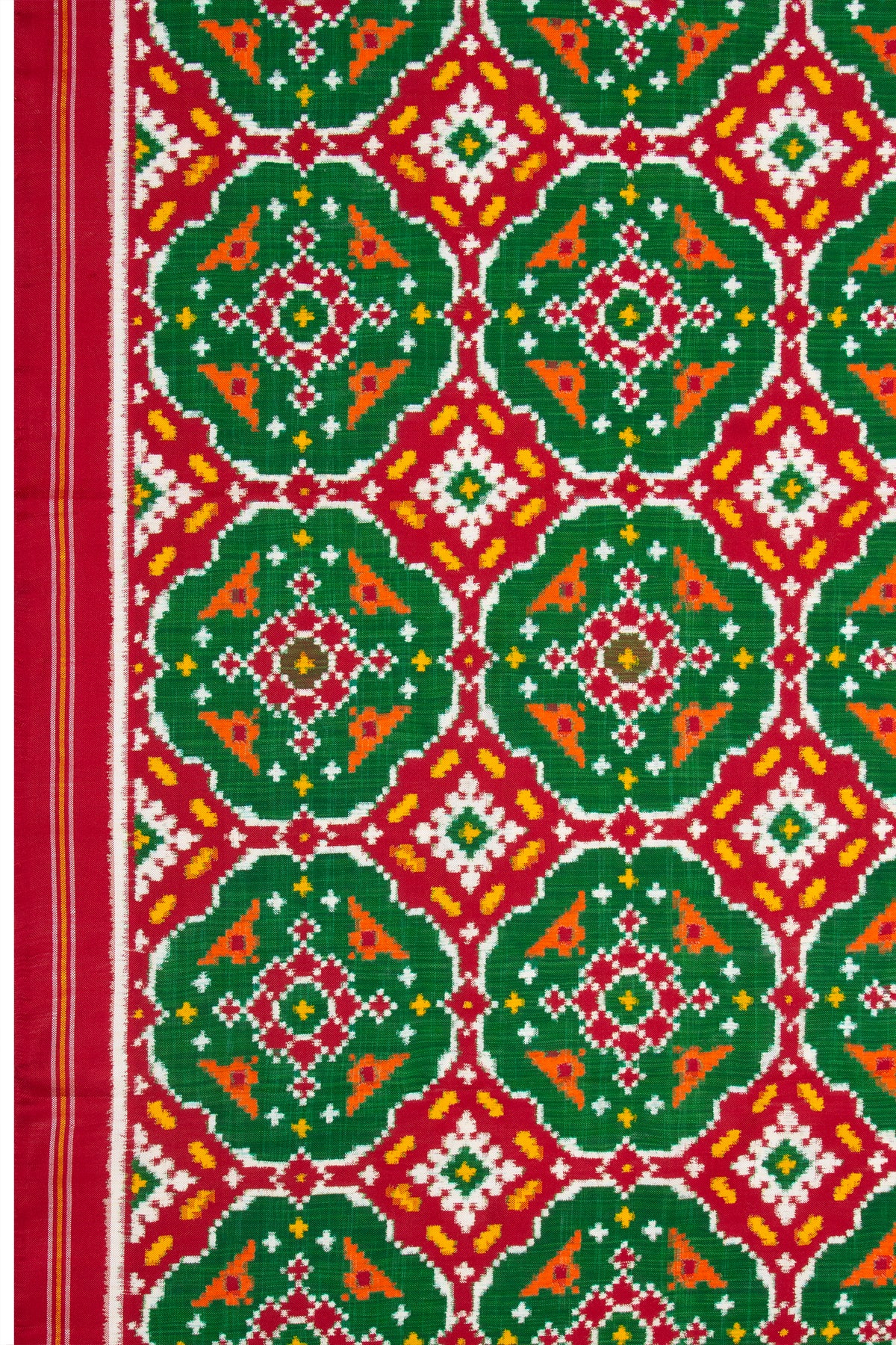 Patan Patola Silk Double Ikat Green And Red Dupatta