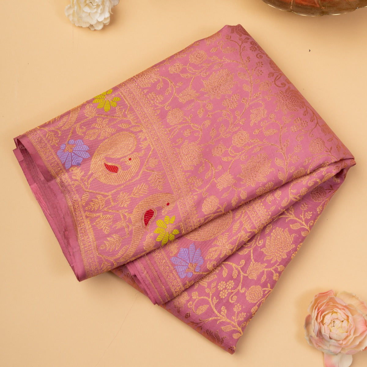 Kanchipuram Silk Brocade Bright Pink Saree