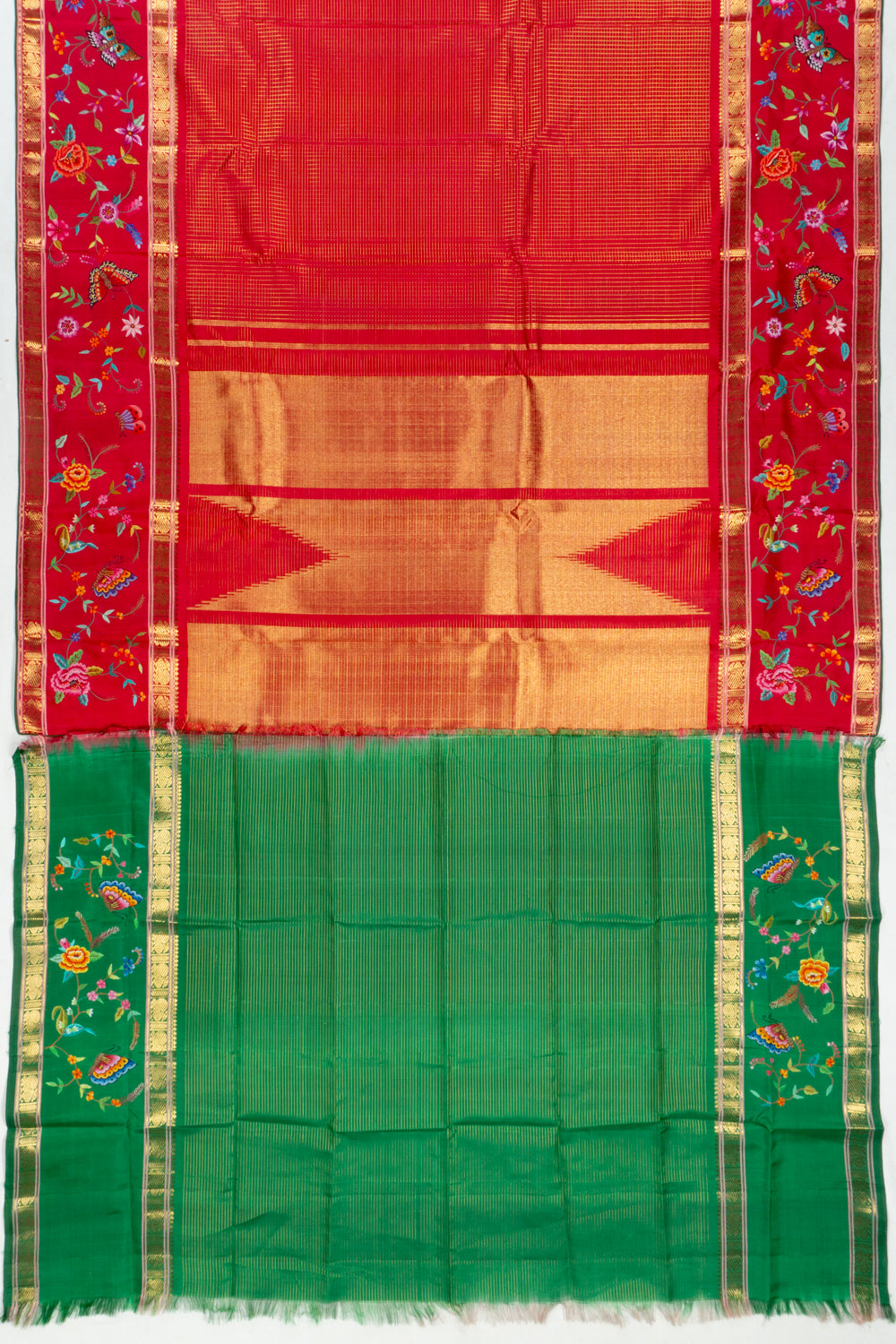 Petit Point Kanchipuram Silk Checks Redish Pink Saree