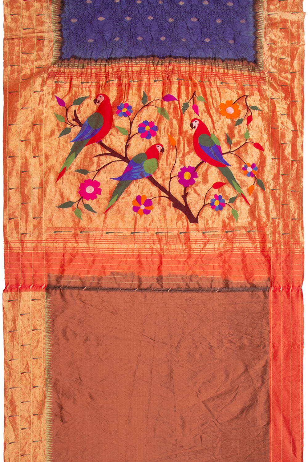 Paithani Silk Bandhani Butta Violet Saree With Triple Muniya Border