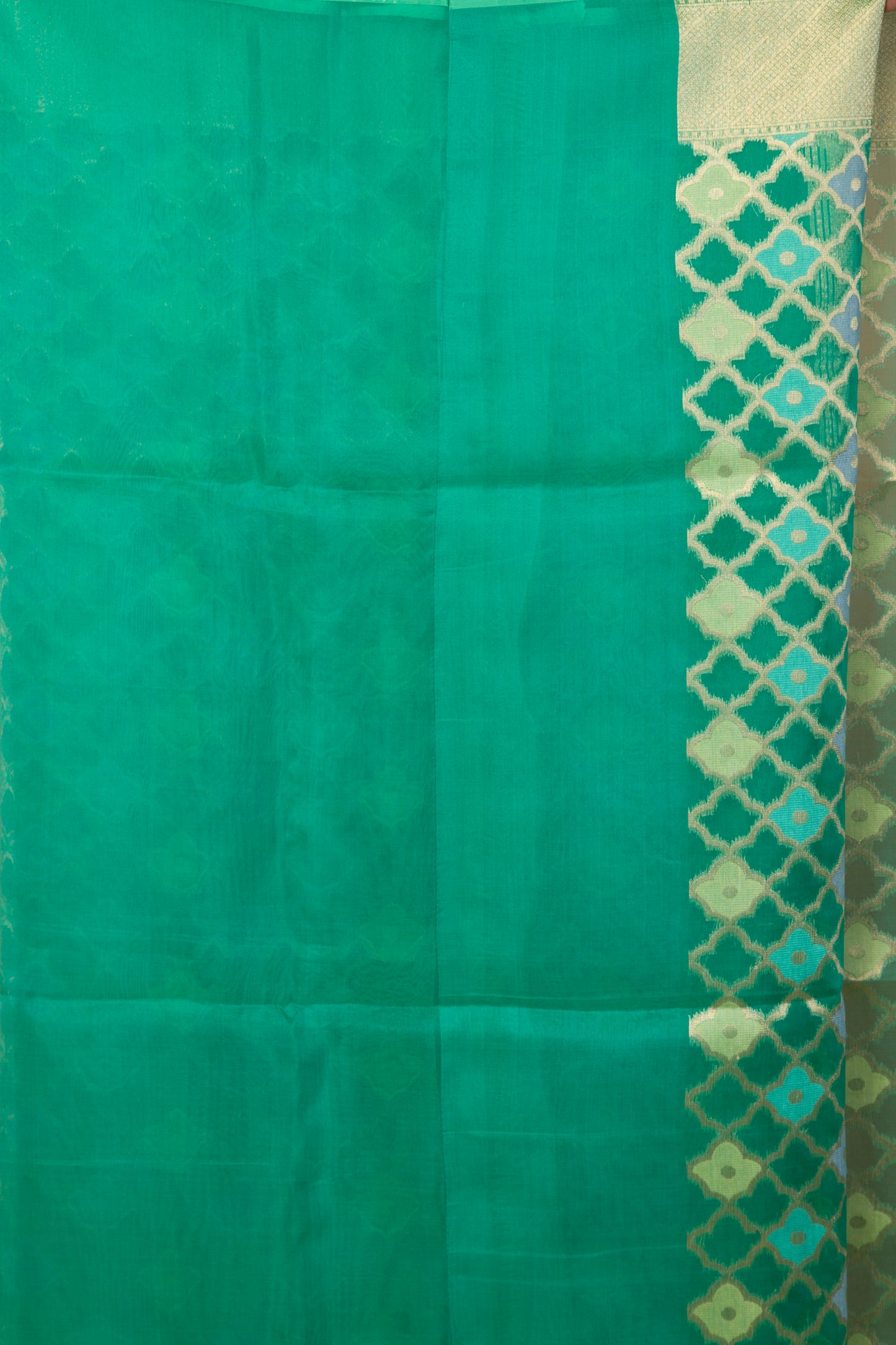 Banarasi Kora Organza Jaal Green Saree