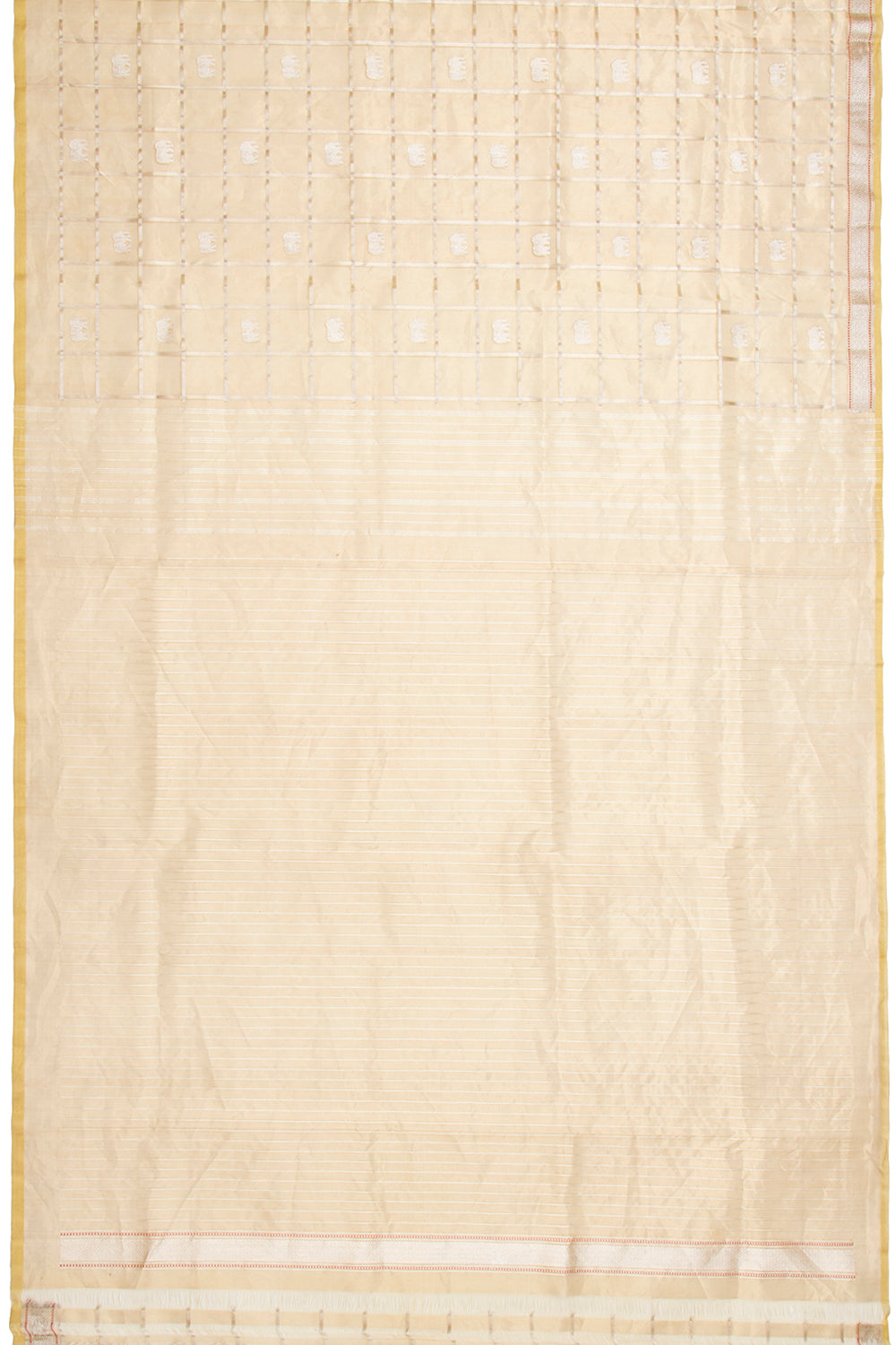 Banarasi Kora Organza Tissue Kadwa Checks And Butta Gold Saree