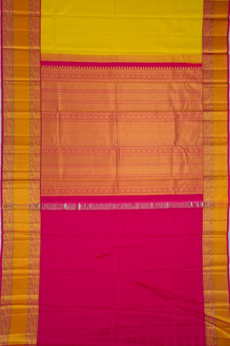 Kanchipuram Silk Plain Lemon Yellow Saree