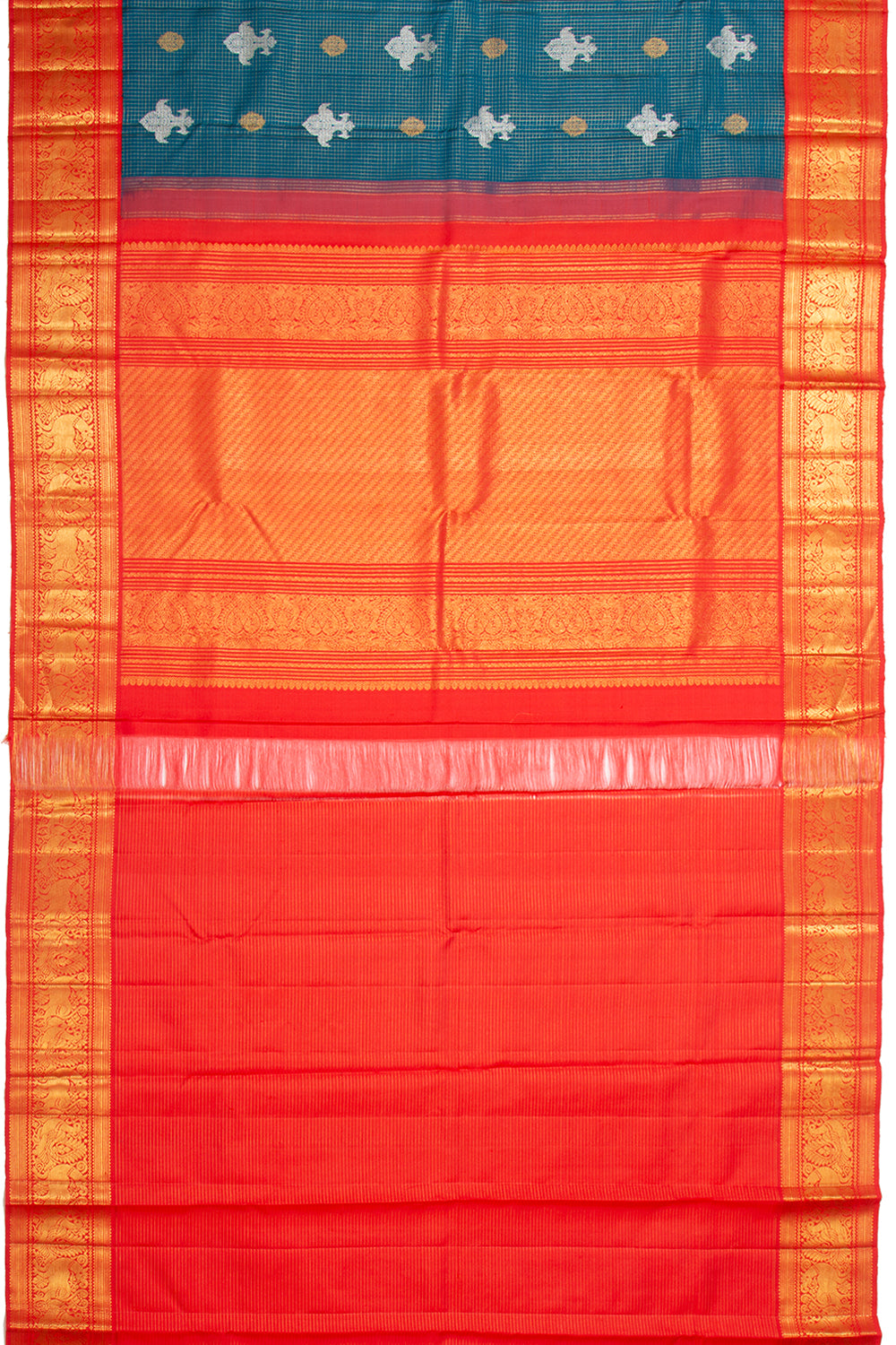 Kanchipuram Silk Checks And Butta Teal Blue Saree