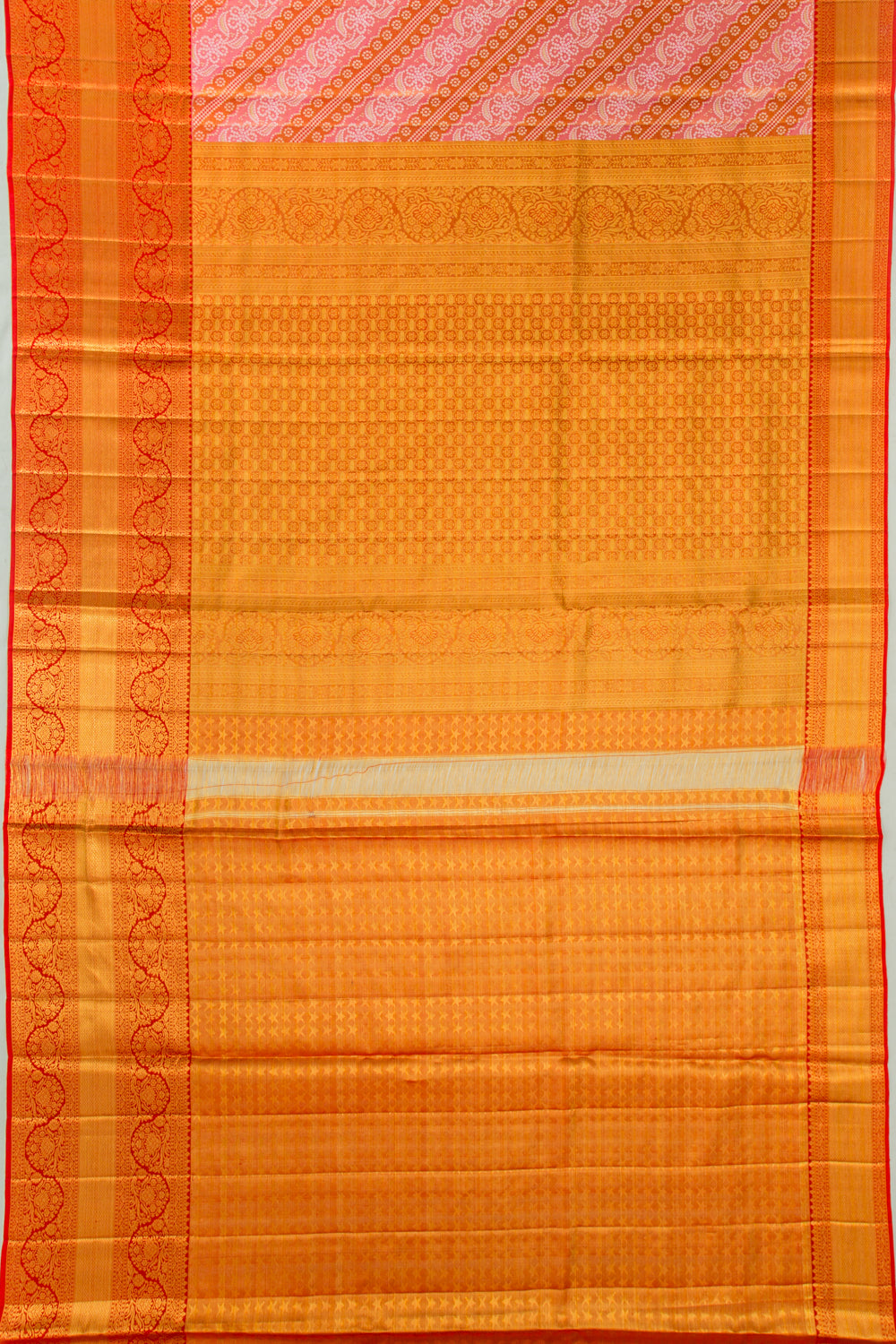 Kanchipuram Silk Tissue Brocade Orange Saree