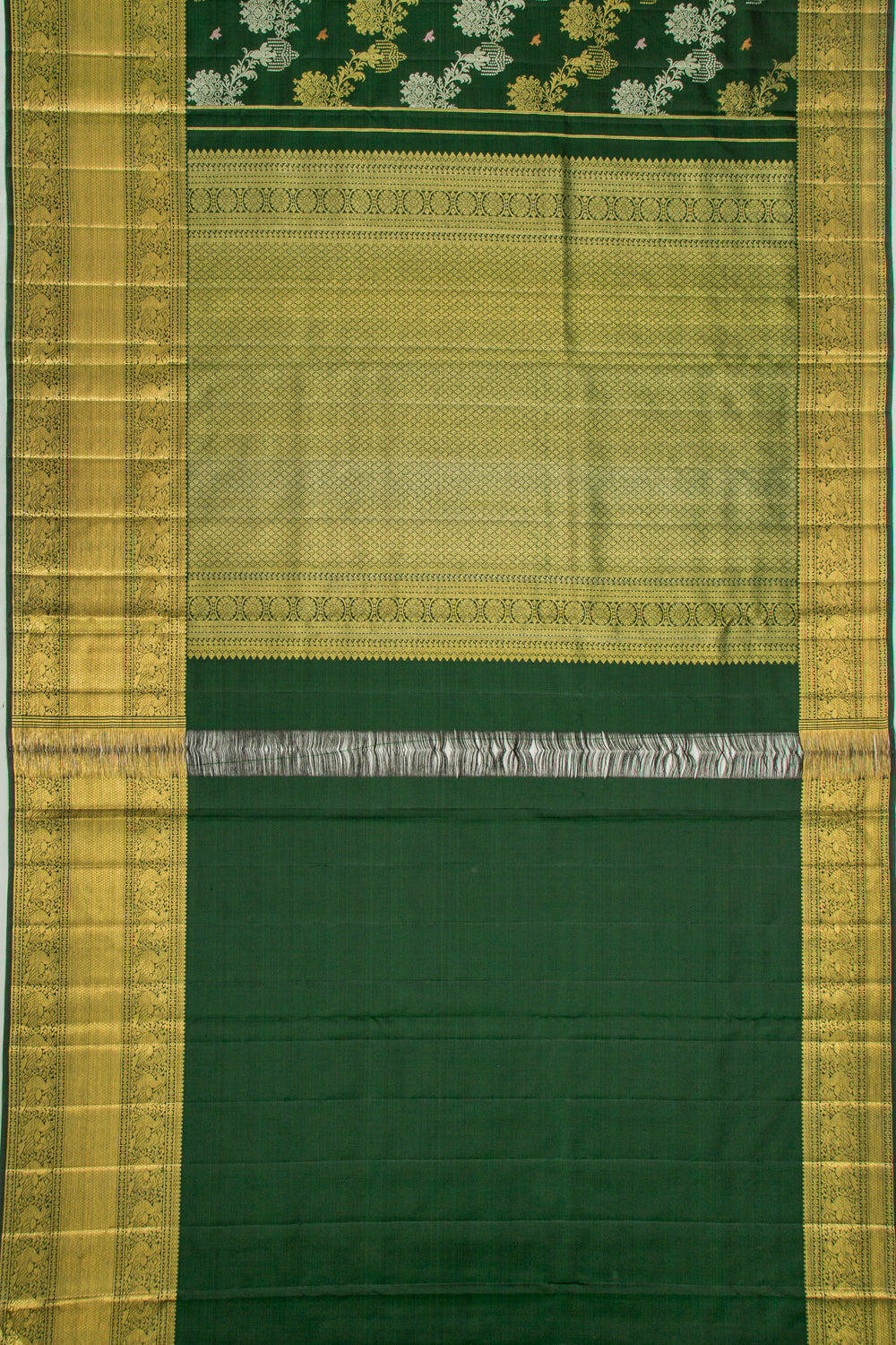 Kanchipuram Silk Jaal Bottle Green Saree
