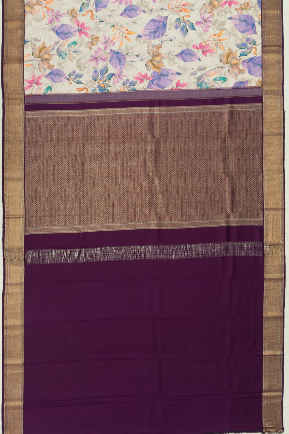 Kanchipuram Silk Printed Cream Saree